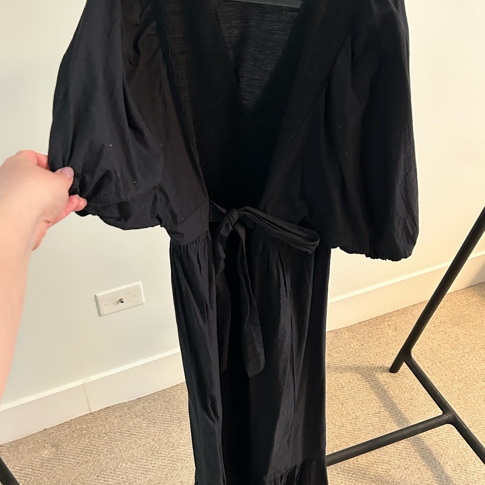 ASOS Black Midi Dress with Wrap Design and Tie Waist - Picture 6 of 10